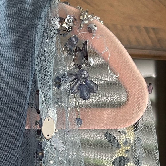 NWT Theia Kiera Light Blue Beaded Puff Sheer Sleeve Ethereal Gown - Picture 17 of 17